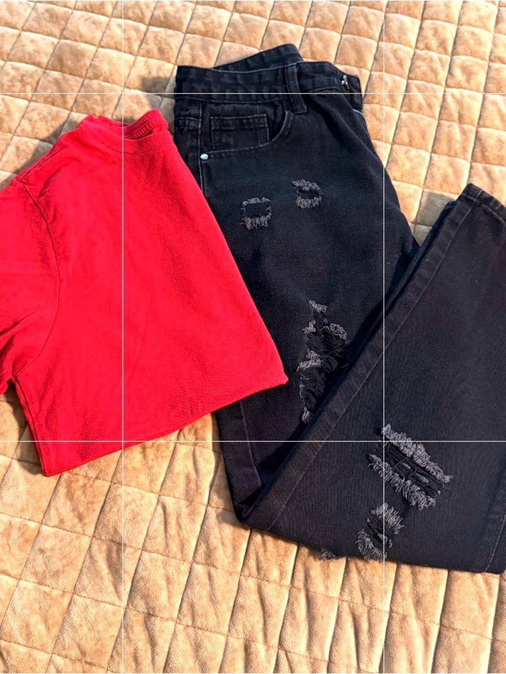 The Children's Place Red Tee with Black Distressed Jeans
